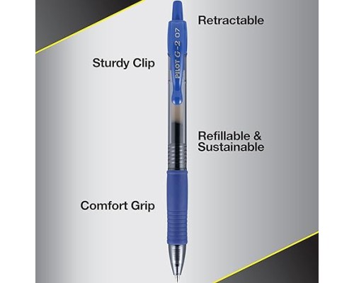 Pilot, G2 Premium Gel Roller Pens, Fine Point 0.7 mm, Blue, Pack of 12
