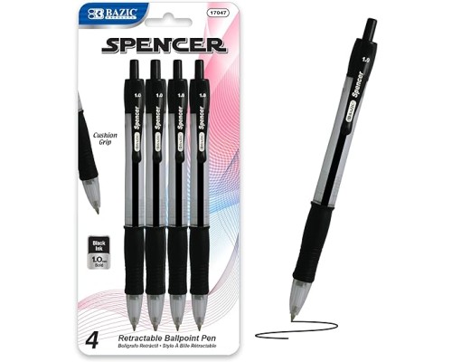  Ballpoint Pen Spencer Black Retractable Pen Soft Barrel Grip Pens, 1.0 mm Bold Point Smooth Writing