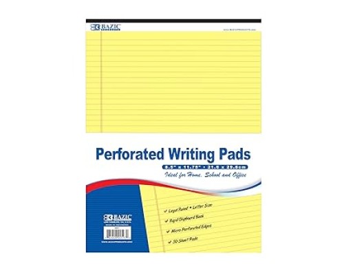 Writing Pad  50 Ct. 8.5" X 11.75" Canary Perforated Writing Pad