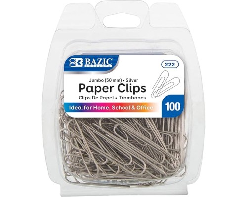 BAZIC Paper Clips Jumbo 50mm, Silver