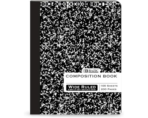 Composition Book Wide Ruled 100 Sheet Black Marble Notebook for Office