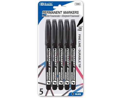 BAZIC Permanent Marker Fine Tip Black Color Markers, Coloring Doodling on Plastic Wood Metal Glass Stone, for School Office Art (5/Pack) BAZIC Permanent Marker Fine Tip Black Color Markers, Coloring Doodling on Plastic Wood Metal Glass Stone, for School Office Art (5/Pack)