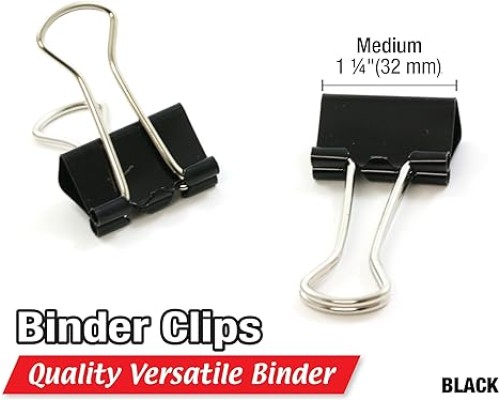  Binder Clips Medium 1 1/4" (32mm) Black, Paper Clamps Paper Clip, Paperclips for Office School Supplies Home Kitchen (8/Pack), 1-Pack
