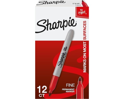 Red Sharpie Permanent Markers, Fine Point, Red, 12 Count