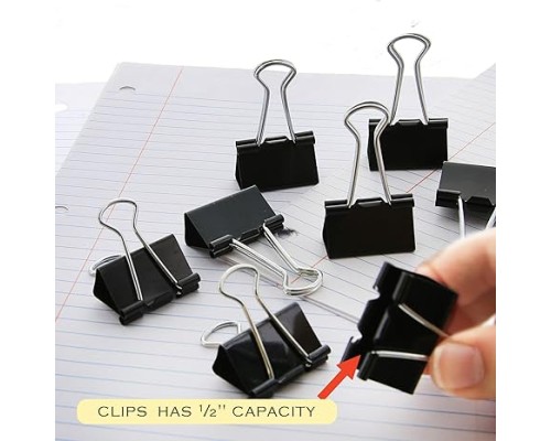  Binder Clips Medium 1 1/4" (32mm) Black, Paper Clamps Paper Clip, Paperclips for Office School Supplies Home Kitchen (8/Pack), 1-Pack