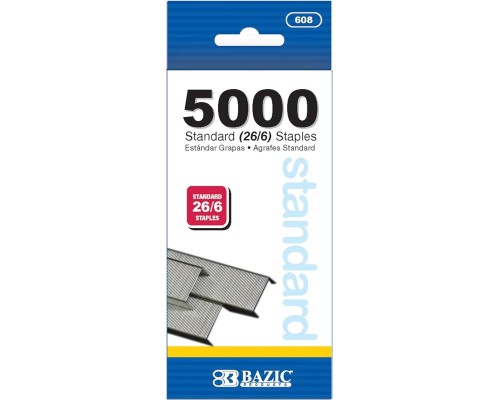  Staples Standard (26/6) 5000/Pack, Stapler Refill Standard Size Staple, Silver Colors, 1-Pack