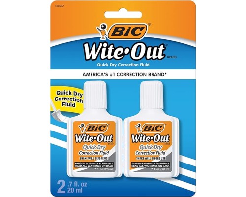BIC Wite-Out Quick Dry Correction Fluid - 2 pack - white color writeout - white-out
