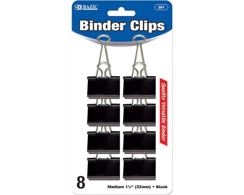  Binder Clips Medium 1 1/4" (32mm) Black, Paper Clamps Paper Clip, Paperclips for Office School Supplies Home Kitchen (8/Pack), 1-Pack