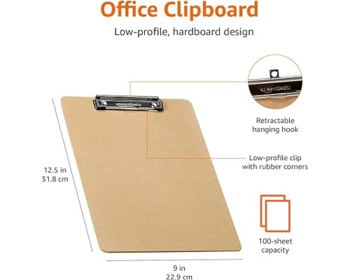Basics Hardboard Office Clipboard, 6-Pack, Brown