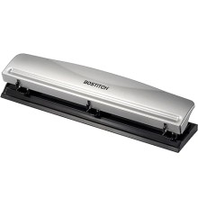 Bostitch Office Premium 3 Hole Punch, 12 Sheet Capacity, Metal, Rubber Base, Easy-Clean Tray, Silver