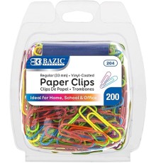  Paper Clips Regular 33mm, Assorted Color Coated Paper Clip, Small Paperclips Colored Document Clamp for Office School (200/Pack), 1-Pack