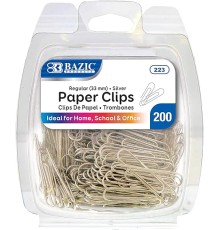  Paper Clips Regular 33mm(Large), Silver Color Paper Clip, Large Medium Paperclips Colored Document Clamp for Office School (200/Pack), 1-Pack