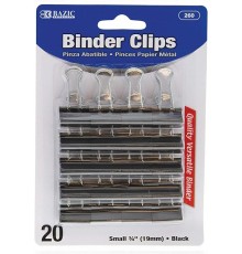  Binder Clips Small Black 3/4" (19mm), Paper Clamps Paper Clip, Paperclips for Office School Supplies Home Kitchen Storage (20/Pack), 1-Pack