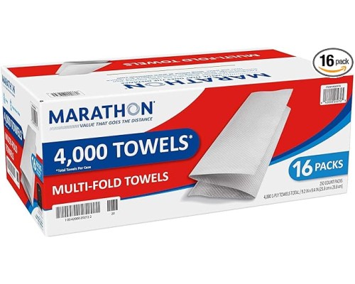 Marathon Paper Towels, Multifold, 1-Ply, 250 Sheets, 16-count
