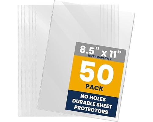  No Hole Sheet Protectors, 8.5" x 11", Plastic Sheet Sleeves, Top Loading Paper Protector, Archival Safe for Documents and Photos