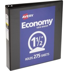 3 Ring Binder 1.5" Economy View Binders Organizer - Black, Round Ring, Hold 250 Sheets Paper, for School Office Home, 1-Count