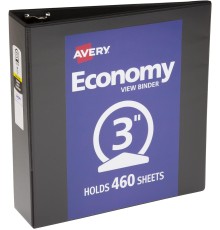 Economy View 3 Ring Binder, 3" Round Rings, 1 Black Binder 