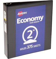 Economy View 3 Ring Binder, 2" Round Rings, 1 Black Binder 
