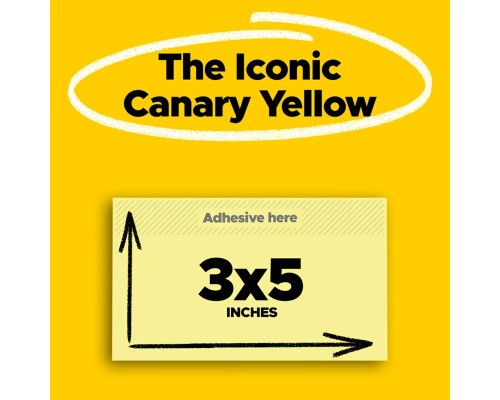 Post-it 100%  Paper Super Sticky Notes, 2X The Sticking Power, 3x5 in, 4 Pads/Pack, 70 Sheets/Pad, Canary