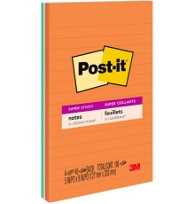 Post-it Super Sticky Lined Notes, 4 Sticky Note Pads, 5 x 8 in.