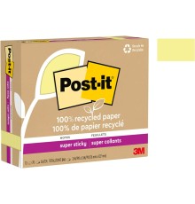 Post-it 100%  Paper Super Sticky Notes, 2X The Sticking Power, 3x5 in, 4 Pads/Pack, 70 Sheets/Pad, Canary