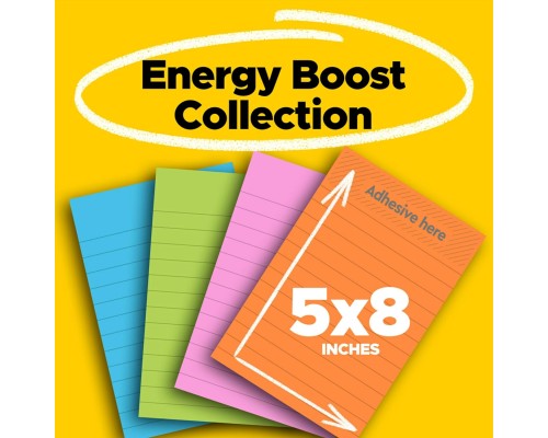 Post-it Super Sticky Lined Notes, 4 Sticky Note Pads, 5 x 8 in.