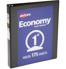 Economy View 3 Ring Binder, 1" Round Rings, 1 Black Binder 