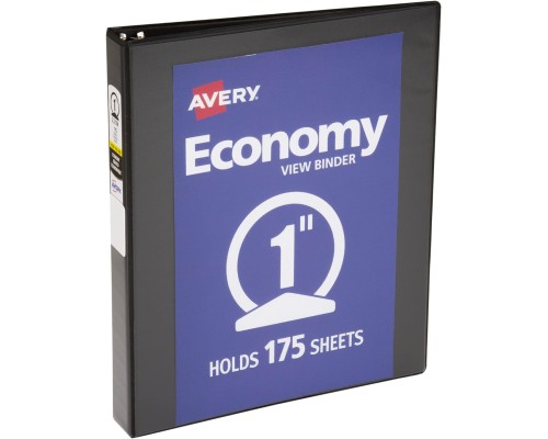 Economy View 3 Ring Binder, 1" Round Rings, 1 Black Binder 