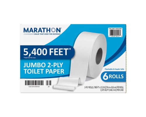Marathon Jumbo Roll Bath Tissue, 2-Ply, 900 ft Rolls, 6 Rolls