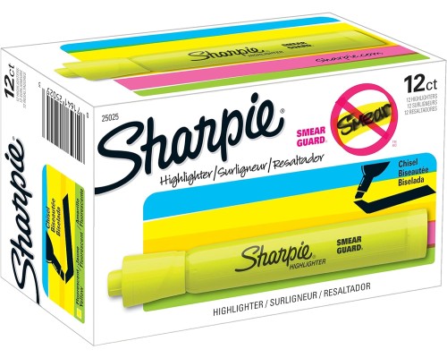 Sharpie Tank Highlighters, Chisel Tip, Fluorescent Yellow, 12 Count