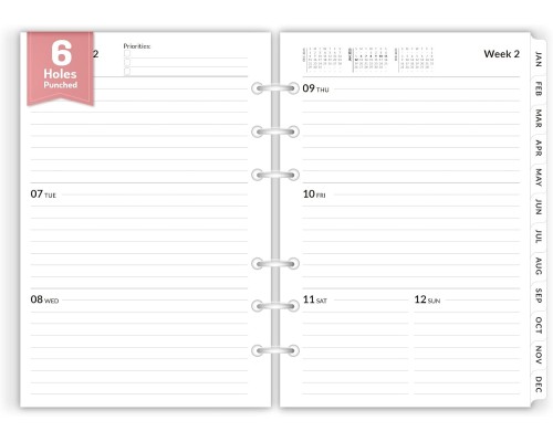 2025 Weekly & Monthly Planner Refills, Forvencer 6-Hole 