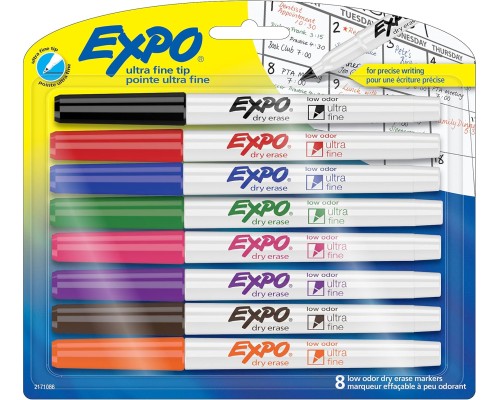 EXPO Low Odor Dry Erase Markers, Ultra-Fine Tip, Assorted Colors, 8 Count