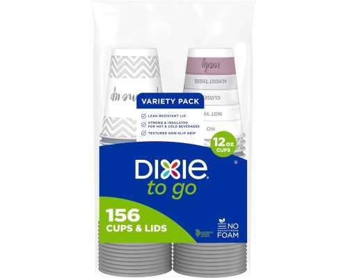Dixie To Go Medium Paper Coffee Cups With Lids, 12 Oz, 156 Count, Disposable Cups For On-The-Go Hot Beverages