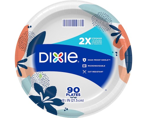 Dixie Medium Paper Plates, 8.5 Inch, 90 Count, 2X Stronger*,