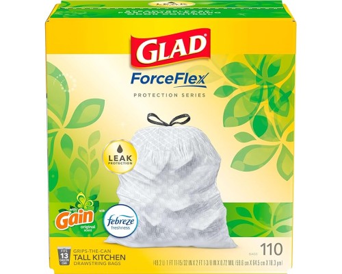 Glad Trash Bags, ForceFlex,Tall Garbage Bags, 13 Gal, 160pc