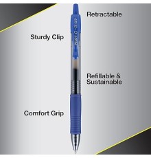 Pilot, G2 Premium Gel Roller Pens, Fine Point 0.7 mm, Blue, Pack of 12