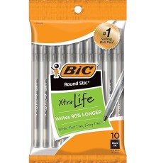 BIC Round Stic Xtra Life Ballpoint Pen, Medium Point (1.0mm), Black, 10-Count