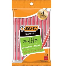 RED BIC Round Stic Xtra Life Ballpoint Pen, Medium Point (1.0mm), Red, 10-Count