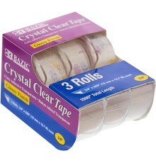 BAZIC Crystal Clear Tape w/Dispenser 3/4" X 500", Transparent Stationery Tapes Glossy Finish Refills Rolls, Arts Craft Gift Wrapping (3/Pack), 1-Pack
