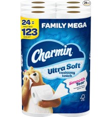 Charmin Ultra Soft Cushiony Touch Toilet Paper, 24 Family Mega Rolls = 123 Regular Rolls