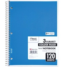 Spiral Notebook,College Ruled Paper, 8" x 11", 120 Sheets per Notebook,(Colors may vary)